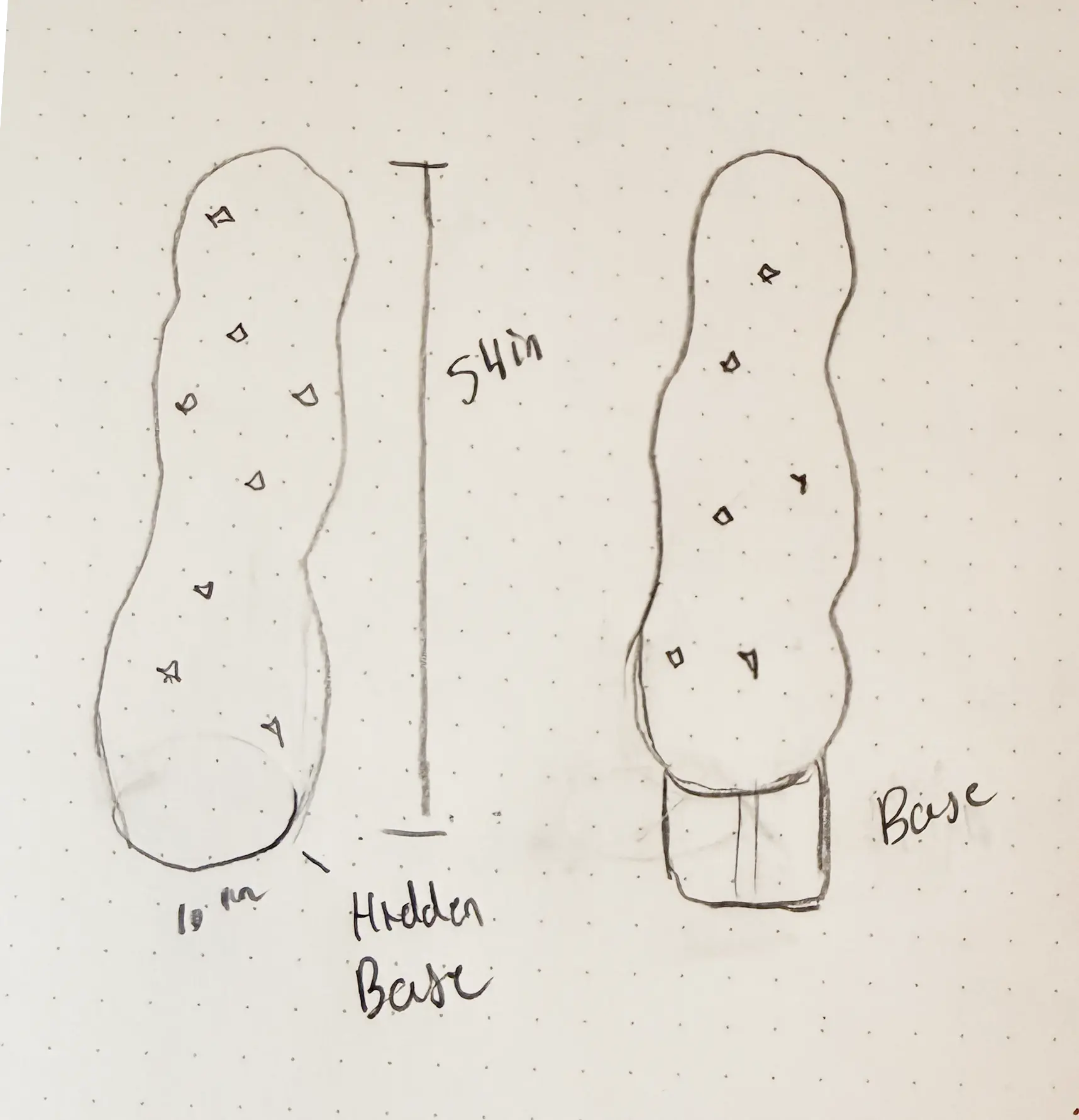 A hand-drawn pencil concept sketch of the tall chainmail floor lamp with crystals and height marks.